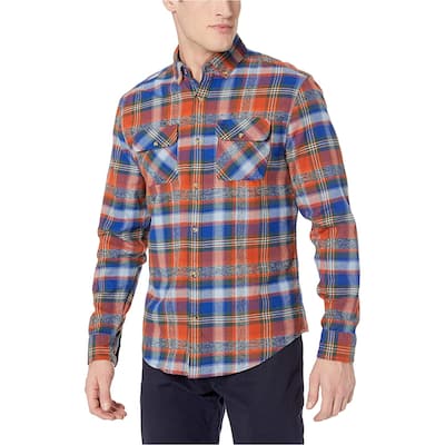 Original Penguin Mens Plaid Flannel Button Up Shirt,, Orange, Small