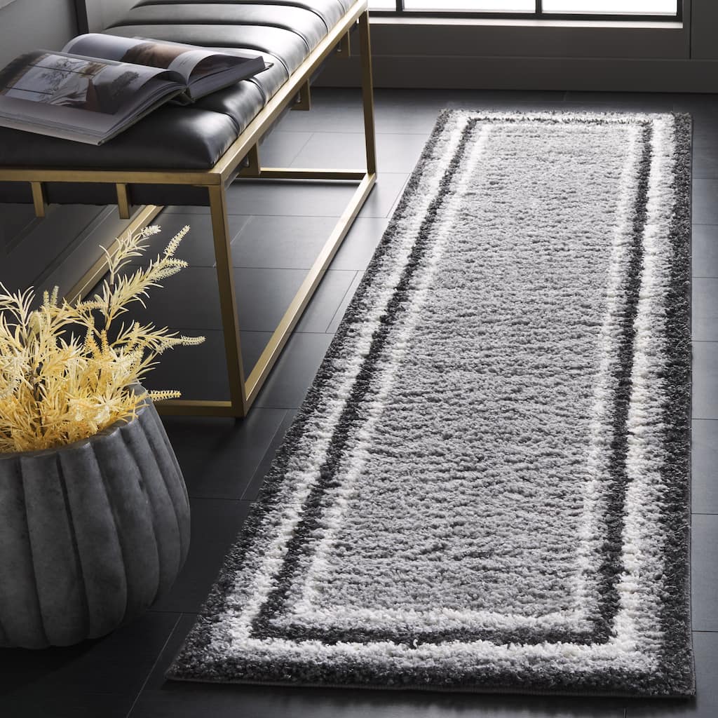 SAFAVIEH Border & Stripe Shag Rigoberta Modern 1.4-inch Thick - 2'2" x 8' Runner