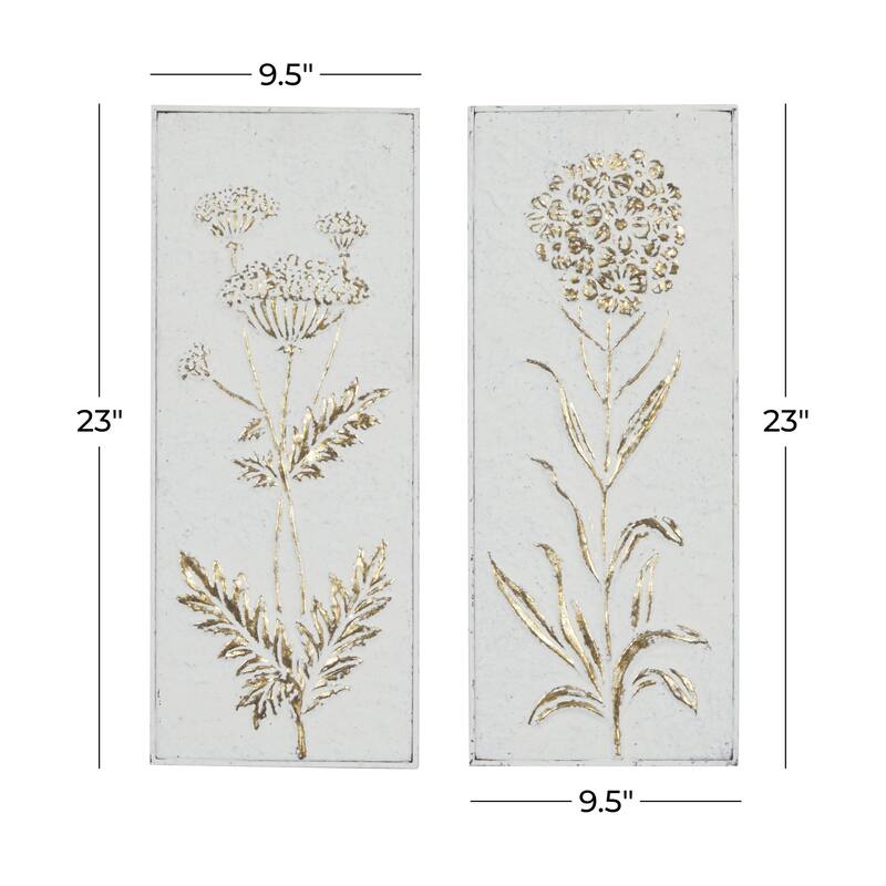 Metal Floral Relief Home Wall Decor with Gold Detailing - Set of 2 White - Roche River Decor