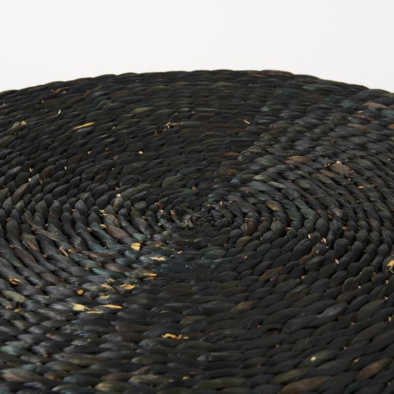 Mercana "Dina" Black Cornhusk & Water Hyacinth Round Square Pouf