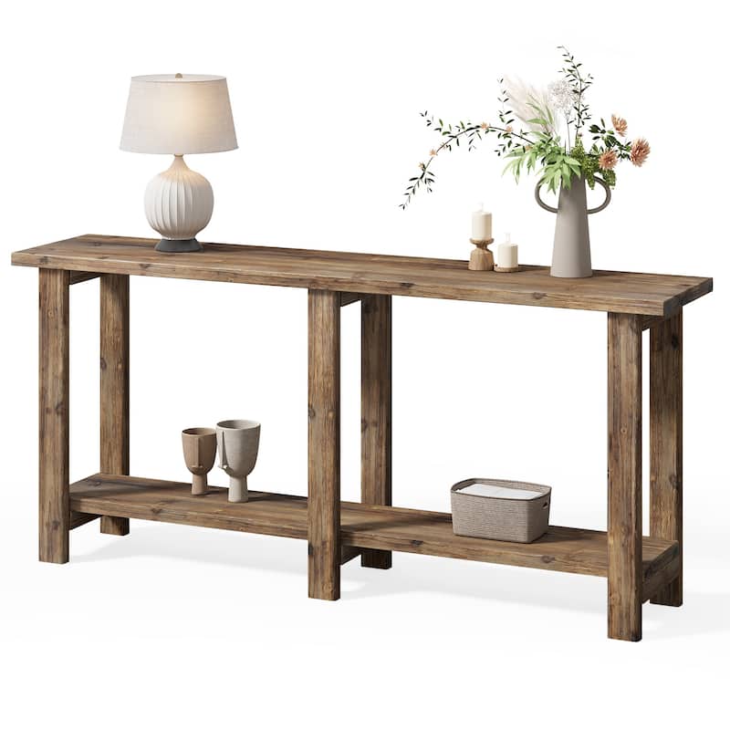 70.8 Inch Solid Wood Console Table with Storage Shelf - 11.8"D x 70.9"W x 31.8"H