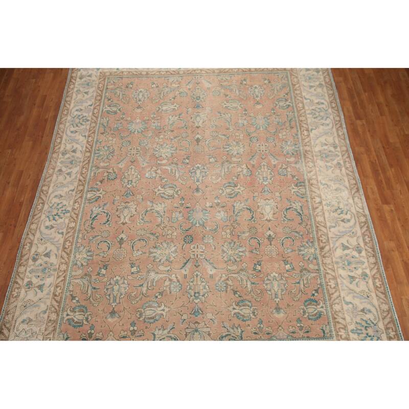 Hand Knotted Oriental 100% Wool Carpet Traditional All-Over Pink Tabriz Area Rug - 12' 4'' X 9' 2''
