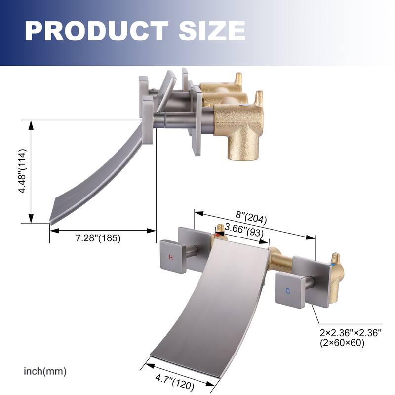 WOWOW Double Handle Wall Mount Waterfall Bathroom Bathtub Faucet