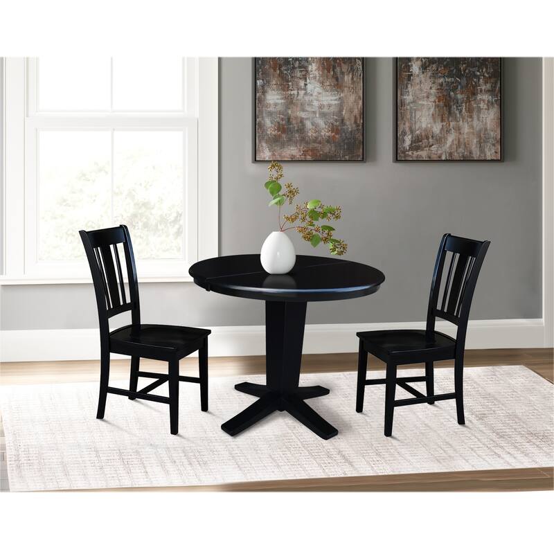 36 in Round Extension Dining Table with 12 in Leaf and Dining Chairs