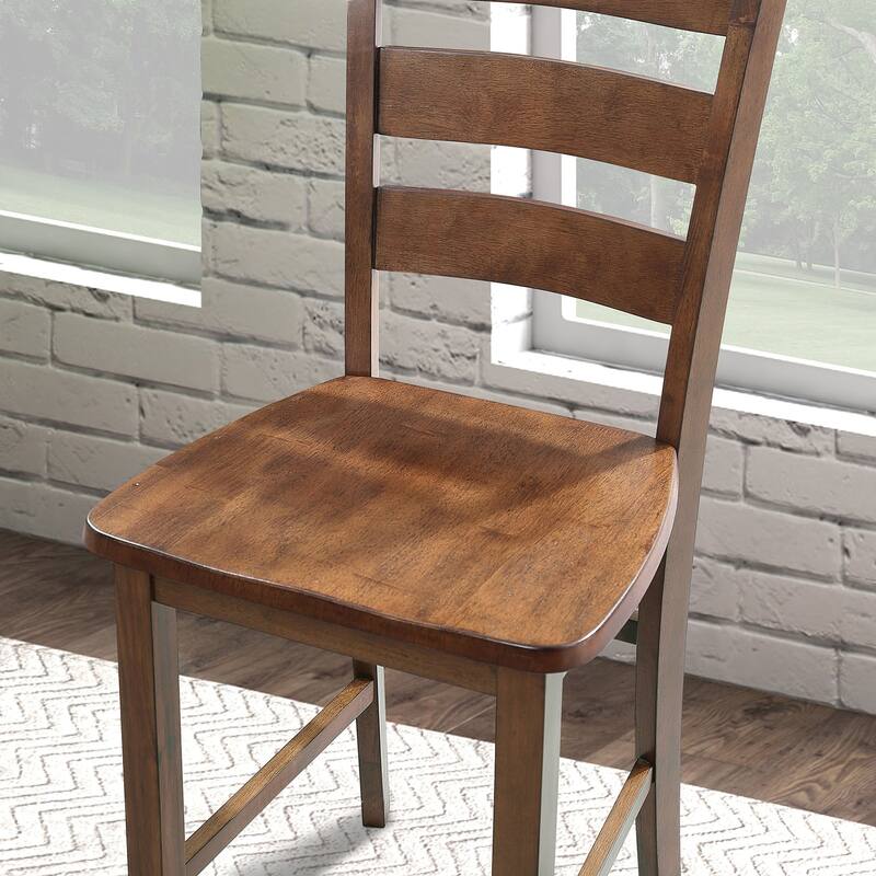 Country Cottage Walnut Solid Wood Dining Table and 4 Bar Stools Set