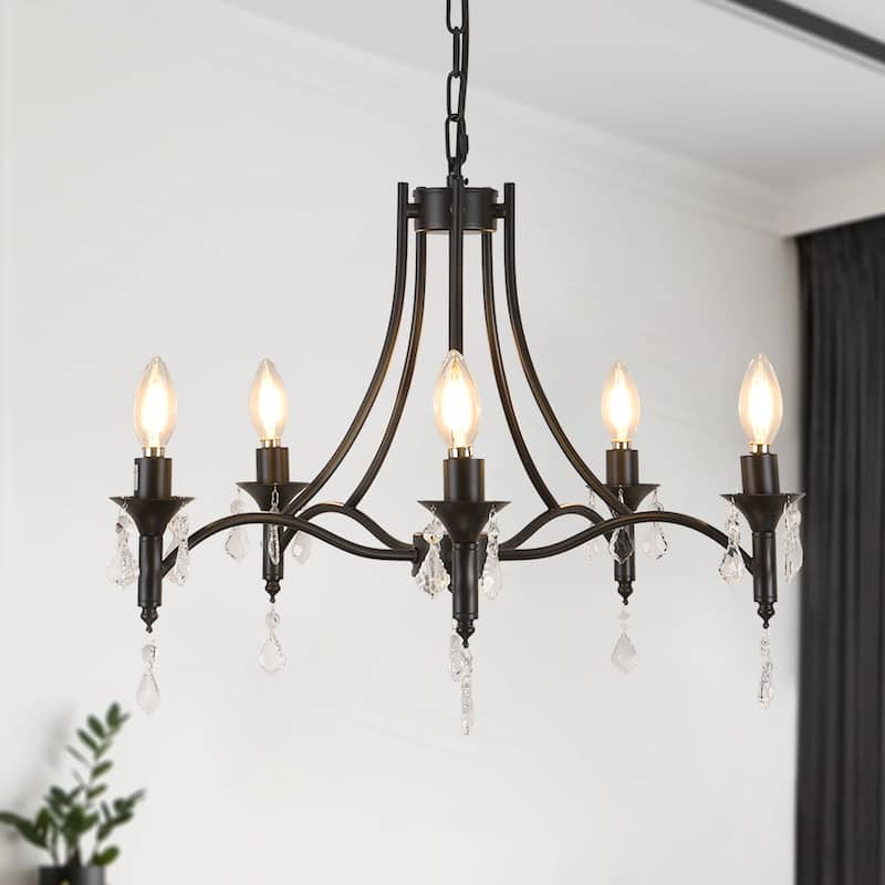 5 - Light Dimmable Classic / Traditional Chandelier - Matte Black