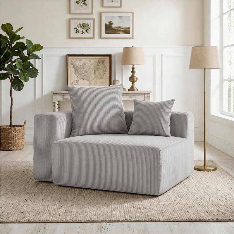 51"W Oversized Modular No Assembly Corduroy Accent Corner Chair - Left Facing - Light Grey