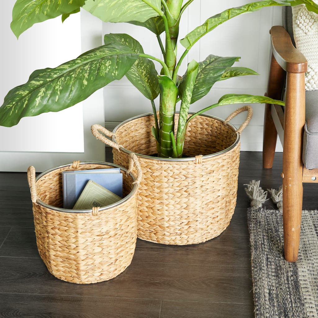 Light Brown Seagrass Handmade Decorative and Functional Storage Basket with Handles (Set of 2)