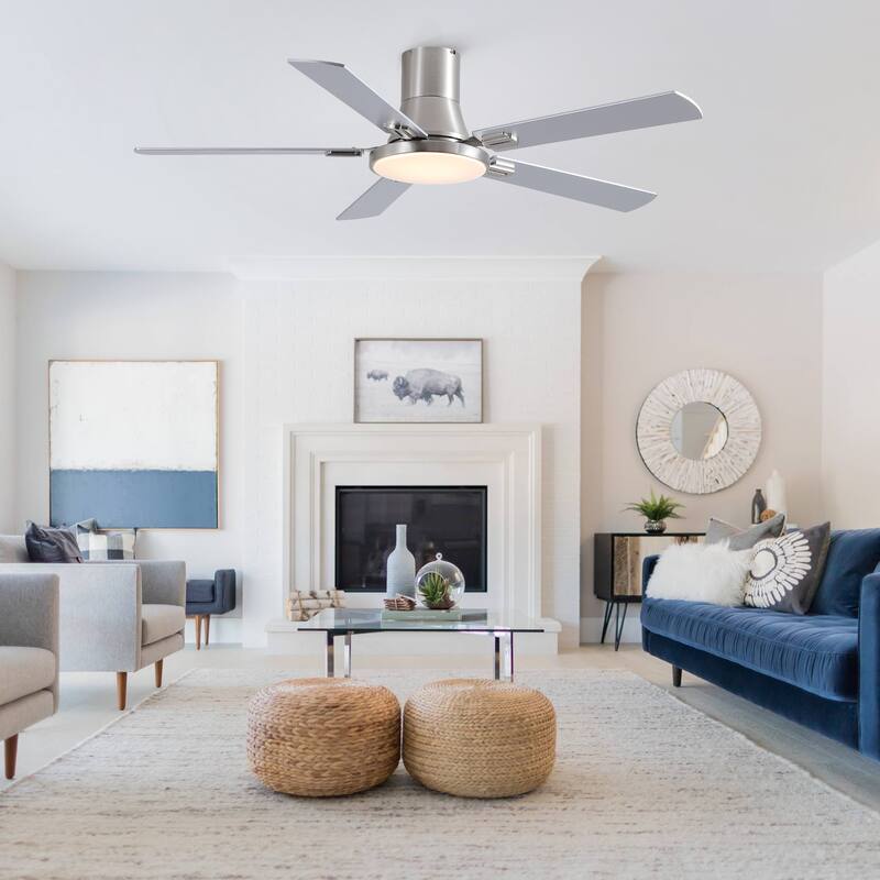 YUHAO AeroLite 48 in. Indoor White Low Profile Standard Ceiling Fan with Bright White Integrated LED Light Kit, Remote Included