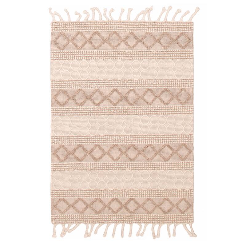 ECARPETGALLERY Braid weave Sienna Cream, Taupe Wool Rug - 4'0 x 5'7 - Cream/ Taupe - 4'0 x 5'7