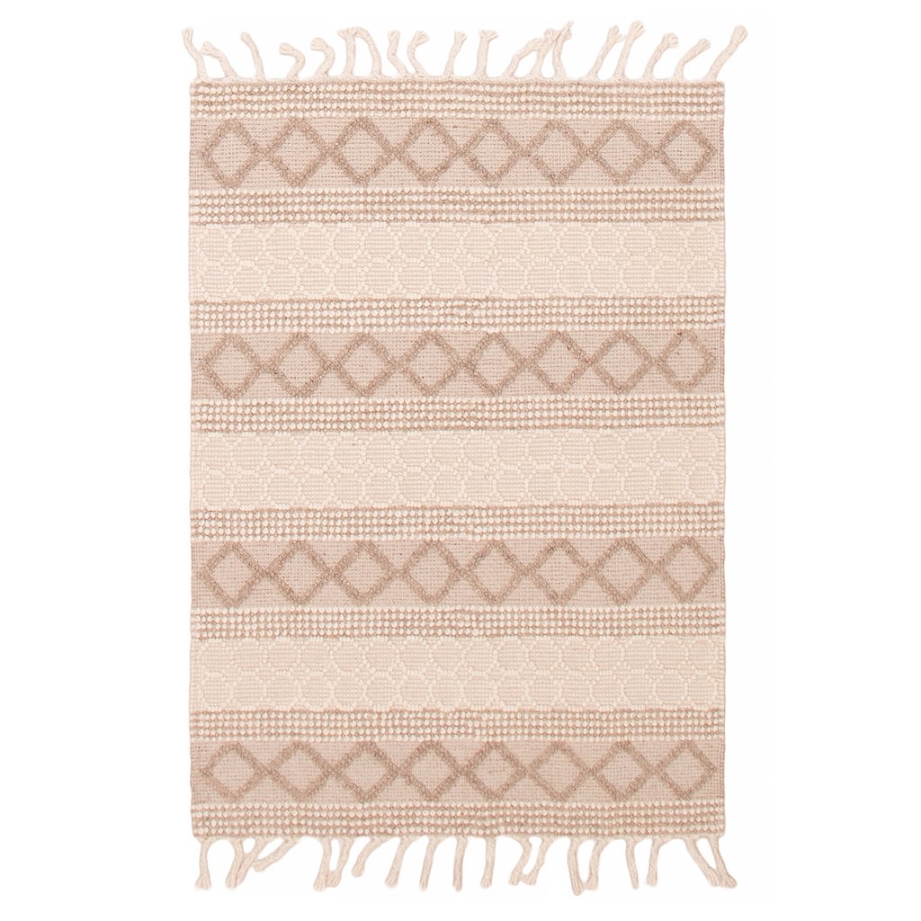 ECARPETGALLERY Braid weave Sienna Cream, Taupe Wool Rug - 4'0 x 5'7
