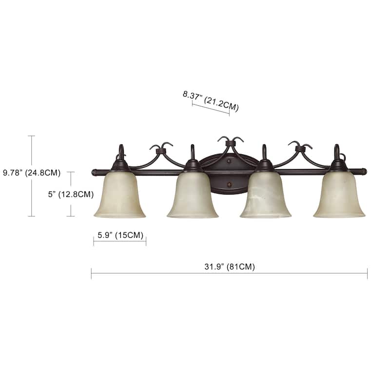 4-Light Bronze Dimmable Vanity Light with White Opal Glass Bell Shape Shades