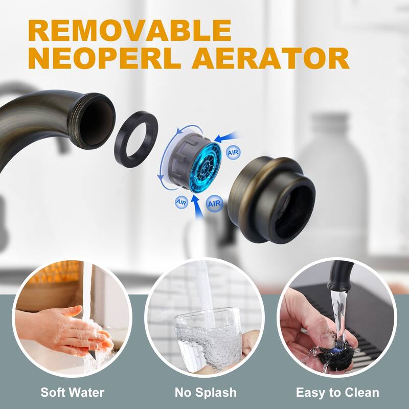 WOWOW Double Handle Bridge Kitchen Faucet with Side Sprayer