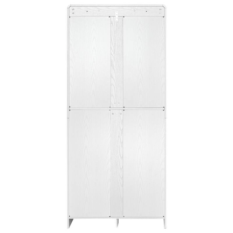 72" Tall Farmhouse Kitchen Pantry Cabinet with 8 Door Shelves, Curved Design Storage Cabinet with 3 Adjustable Shelves