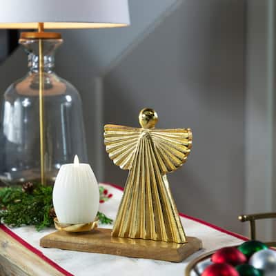 Heavenly Angel Metal Christmas Votive Holder - 10" - Gold
