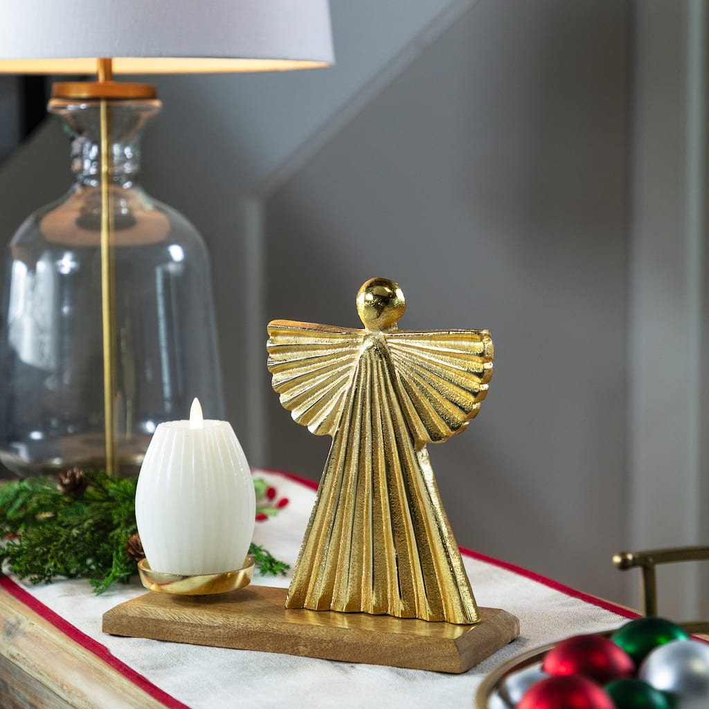 Heavenly Angel Metal Christmas Votive Holder - 10" - Gold