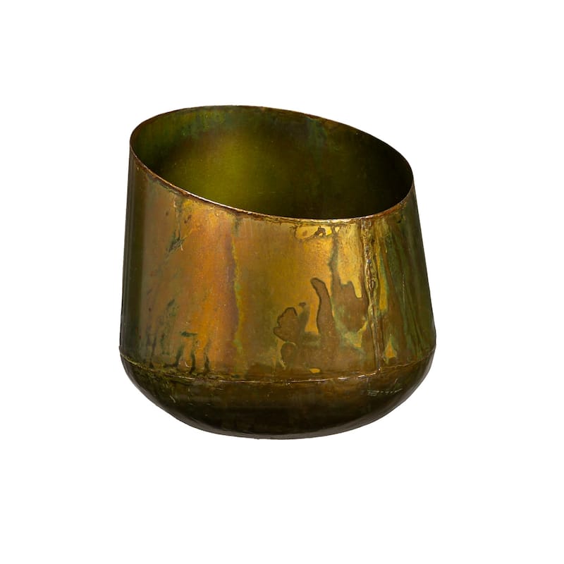 Nested Aged Brass Patina Finished Planters with Asymmetrical Top (2-Pack)