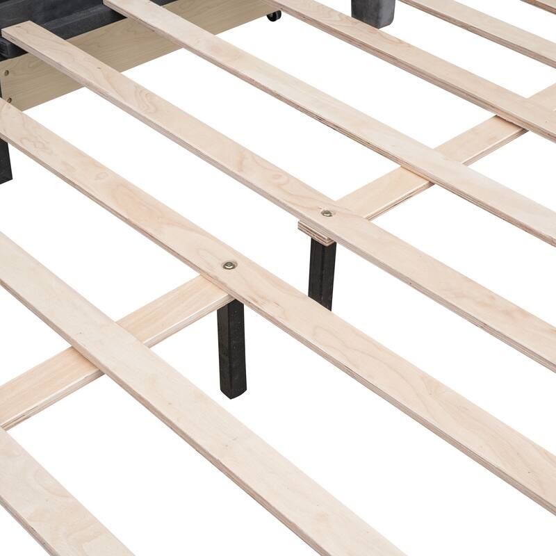 Upholstered Platform Bed Queen Size Velvet Fabric Storage Bedframe with 4 Drawers, Headboard & Footboard, No Box Spring Needed