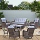 preview thumbnail 42 of 91, Outdoor Patio Furniture Set Brown Wicker Patio Conversation Seating Sets 9 Piece - Grey