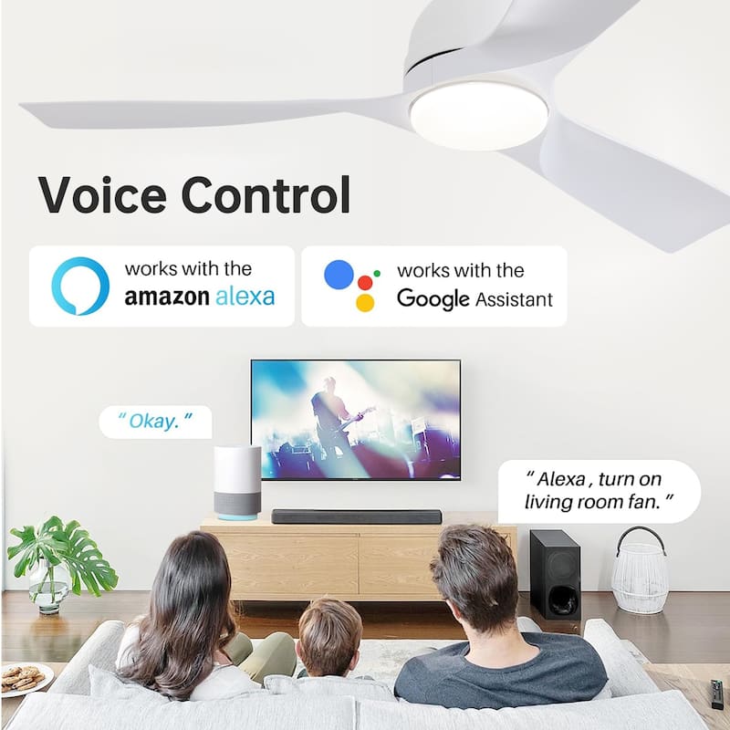 Sofucor 54Inch Modern Ceiling Fan with 3 ABS Blades,6 Speeds, Remote Control,3 Color Dimmable LED Light,Intelligent Control