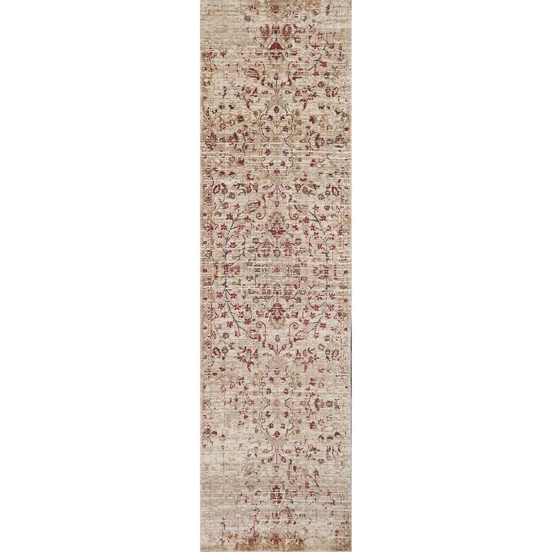 Alora Decor Euphoria Cream, Beige, Brown, and Red Wool Rug - 2'6" x 10'