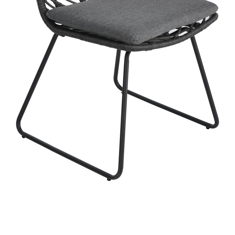 Roomfitters Deja Set of 2 Outdoor Wicker Dining Chairs with Water-Resistant Cushions, Transitional Rattan and Iron Frame, Gray