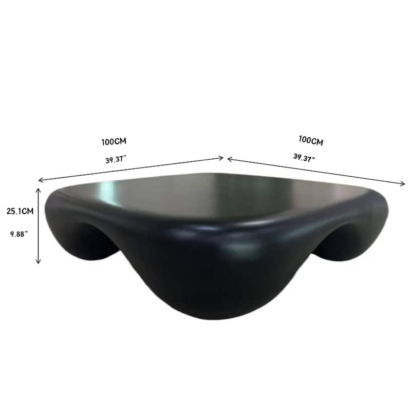 Low Height Profile Rounded Lines Square Shape Coffee Table with Arc-shaped Depression, End Table for Different Scenarios