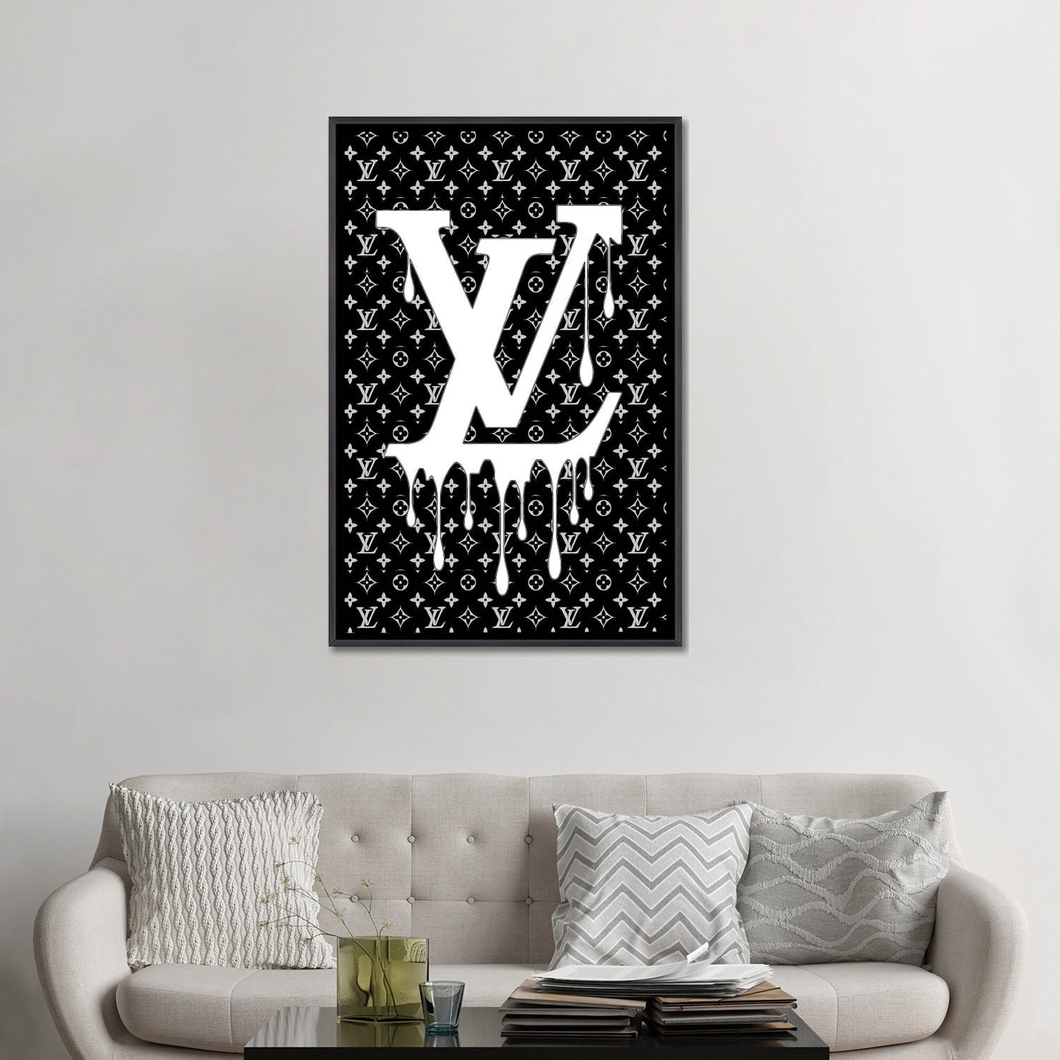 Framed Canvas Art (White Floating Frame) - Louis Vuitton Louboutin Bag by Julie Schreiber ( Fashion > Fashion Brands > Louis Vuitton art) - 26x18 in