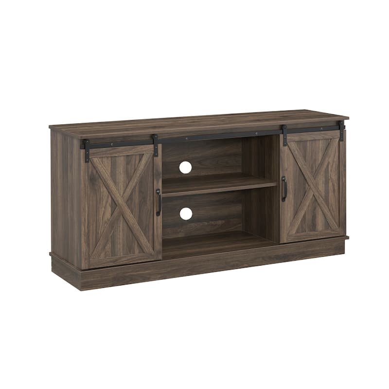 Farmhouse Rustic Wooden 60" TV Stand with Storage Console Cabinet, Sliding Barn Doors Entertainment Center