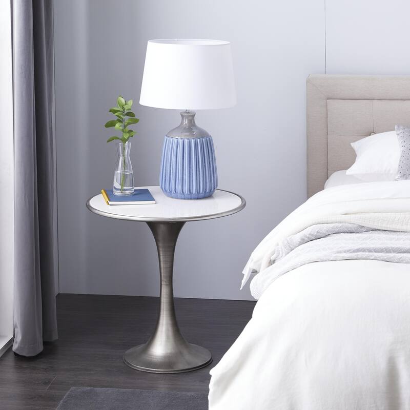 Metal Accent Table with White Marble Top - Silver - Roche River Decor