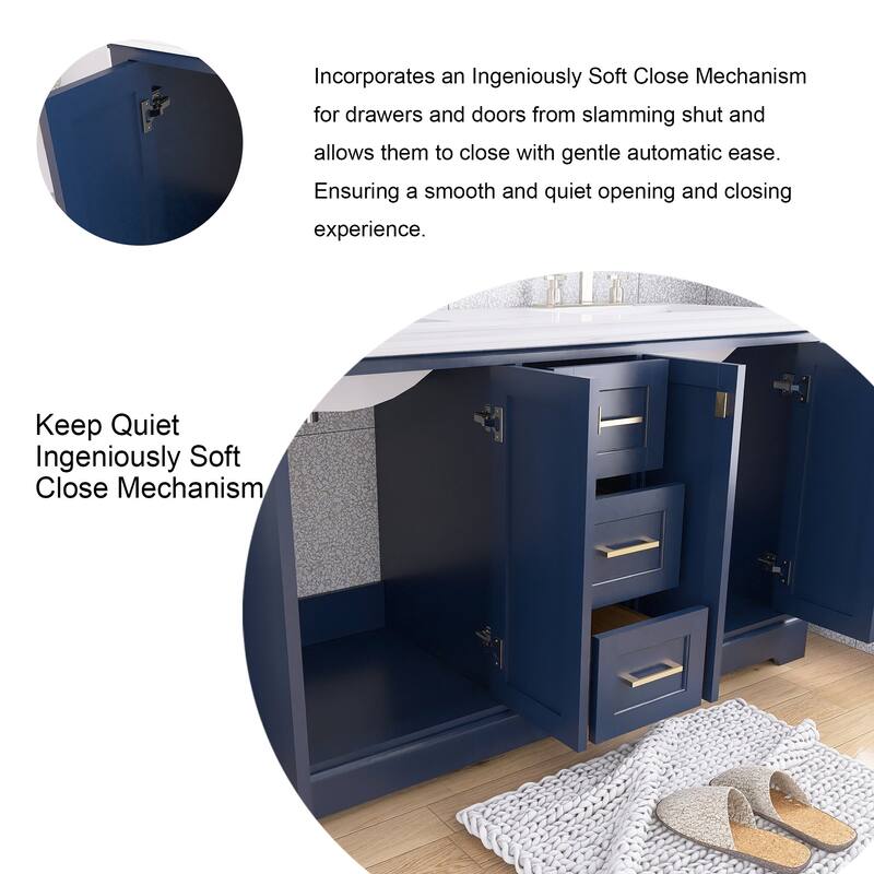 60/72 Inches Plywood Freestanding Bathroom Vanity Set with Drawer and Ceramic Sink