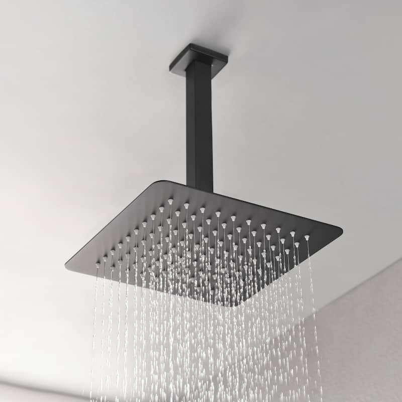 Bathroom Luxury High Pressure Waterfall Rain Shower Head - 10" - Matte Black