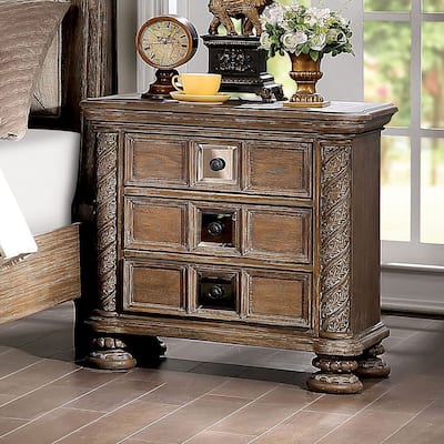 Transitional Rustic 1pc Nightstand Only Solid wood 3-Drawers Bronze Round Knobs Bedside Table Bedroom Furniture