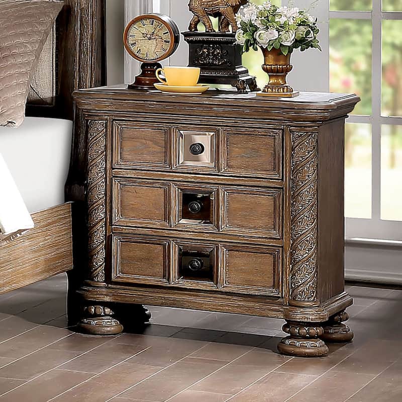 Transitional Rustic Natural Tone 1pc Nightstand Only Solid wood 3-Drawers Bronze Round Knobs Bedside Table Bedroom Furniture - Rustic
