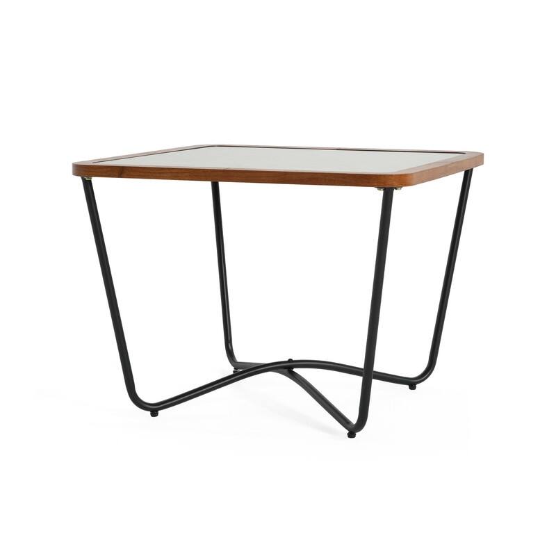 Industrial Style Square Coffee Table - Tempered Glass Top