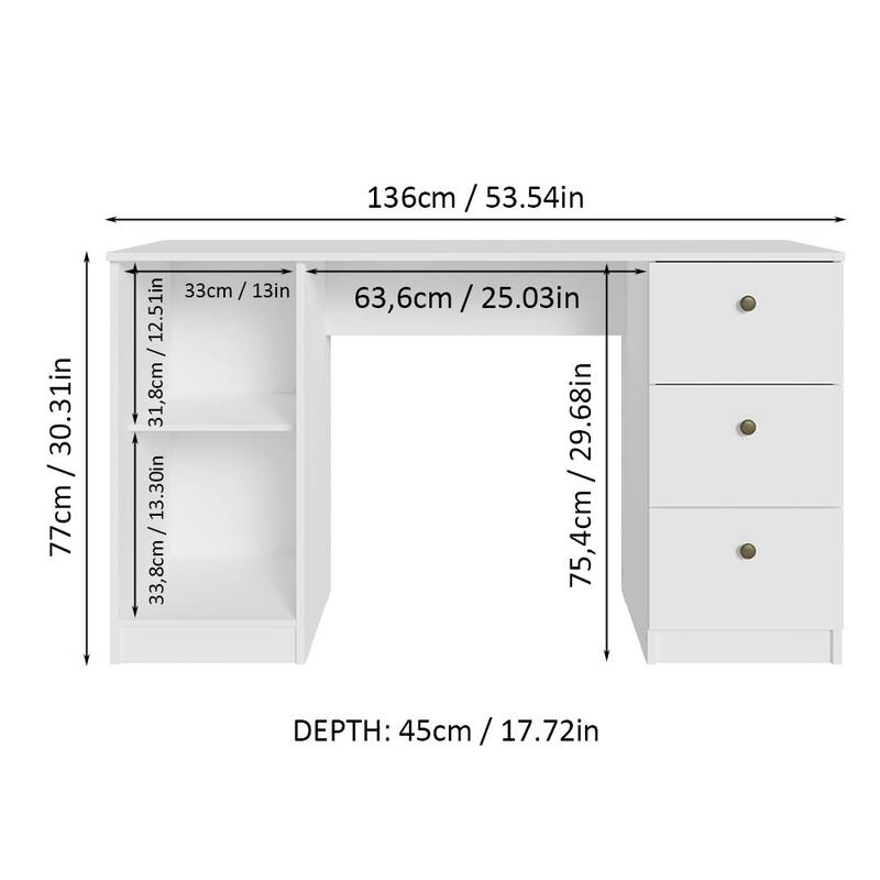 Madesa Home Office Gaming Computer Desk, Cable Management and Large Monitor Stand, 30" H x 18" D x 53" W - White