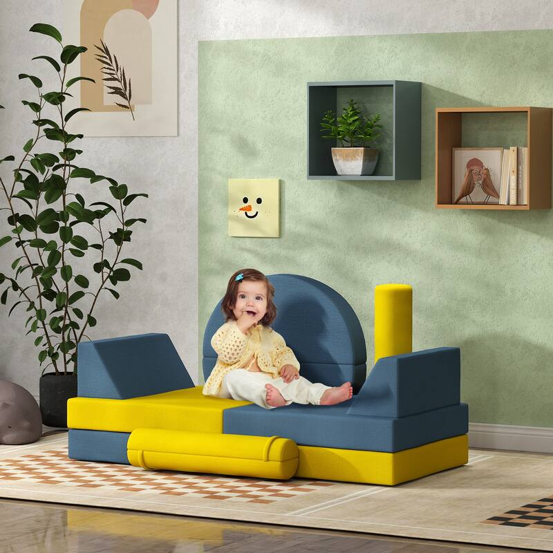 Kids Play Couch, 14 Piece Kids Couch, Child Sectional Sofa for Playing, Sitting & Sleeping, Convertible Foam Floor Cushions