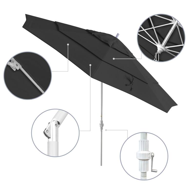 California Umbrella 11' Sun Master Patio Umbrella White Aluminum Pole Fiberglass Ribs Crank Lift Tilt Pacifica - Black