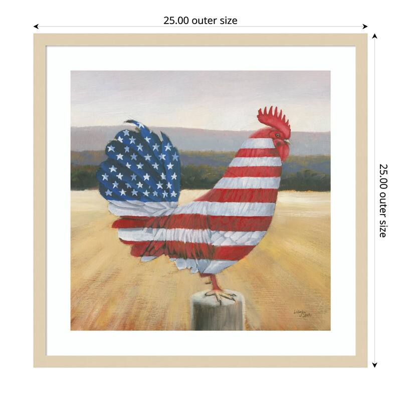 American Rooster by Wellington Studio Wood Framed Wall Art Print - 25 x 25 in