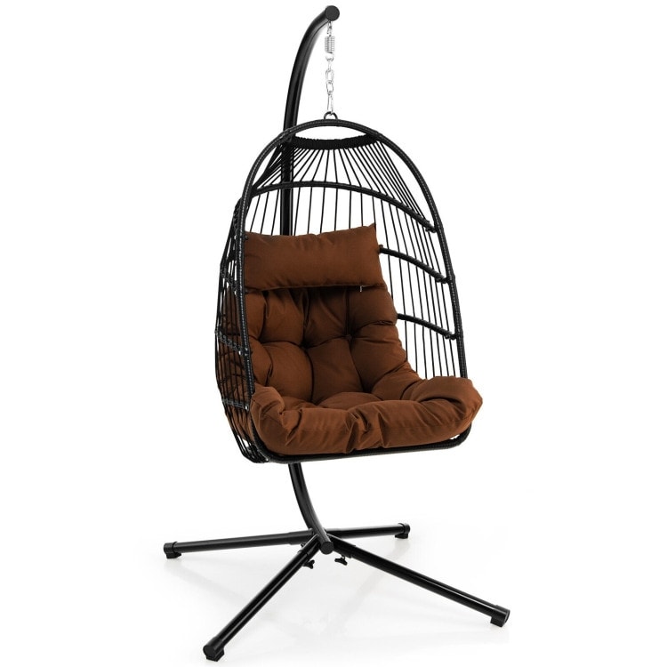 Patio Hanging Egg Chair with Stand Waterproof Cover and Folding Basket 29