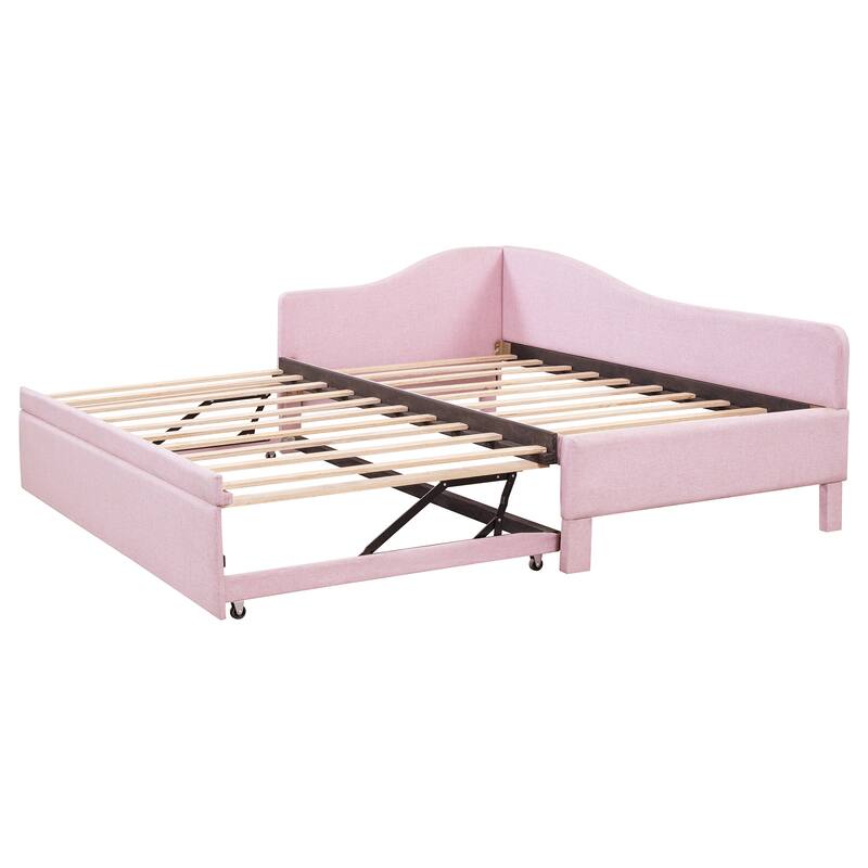 Twin Size Upholstered Daybed with Pop Up Trundle,No Box Spring Needed