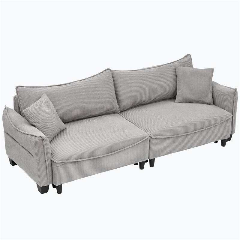 Corduroy Fabric Sofa with 2 Pillows and Legs