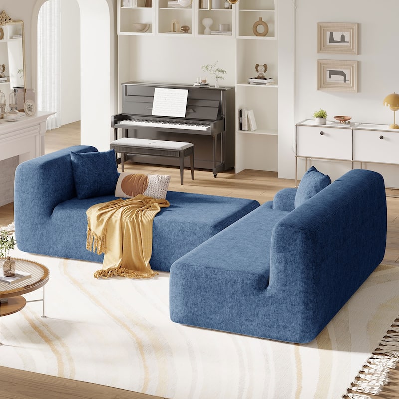 L-Shape Modular Sectional Sofa with Chaise Lounge, Oversized Chenille Upholstered Sofa, 3 Seater Sofa with 2 Throw Pillows