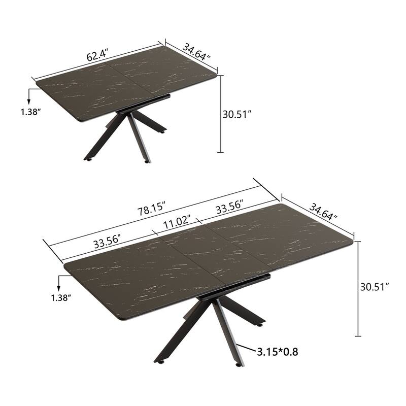 Extendable Dining Table Modern Mid-Century Kitchen Table