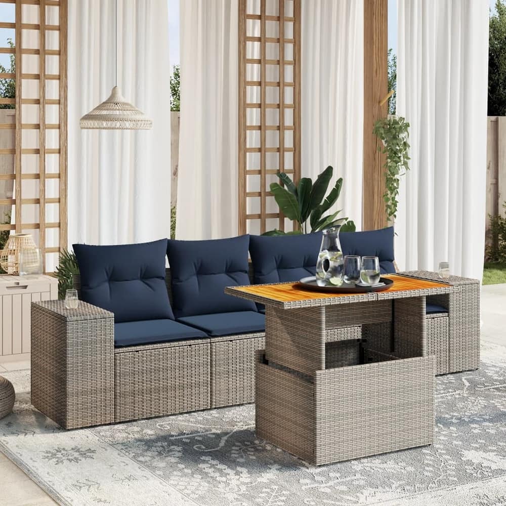 vidaXL Patio Sofa Set with Cushions Outdoor Furniture 5 Piece Poly Rattan
