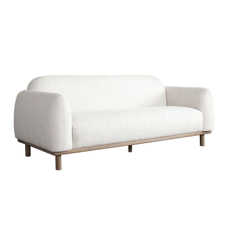 Lary Retro Modern Sofa, 84 Inch Light Barley White Polyester, Caramel Brown