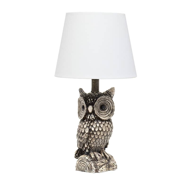 Night Owl Bedside Table Lamp with Tapered Drum Shade - 19.75" - Brown and White