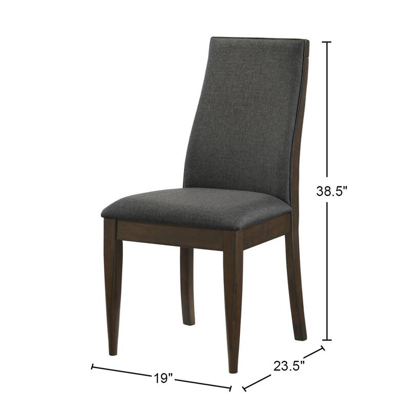 Set of 2 Grey Fabric Upholstered Dining Chairs, Dark Walnut