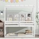 preview thumbnail 2 of 21, Modern Twin Over Twin Low Bunk Kids Bed with House Semi-enclosed Roof,Guardrails,Bedside Storage Shelves and Ladder