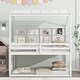 preview thumbnail 2 of 9, White Twin over Twin Size Wood Low Bunk Bed with Semi-enclosed Roof, Guardrails, Bedside Shelves and Ladder